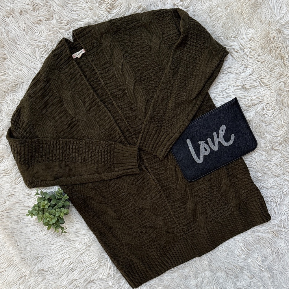 Magnolia Boutique Cable Knit Open Cardigan 💗 Dark Olive